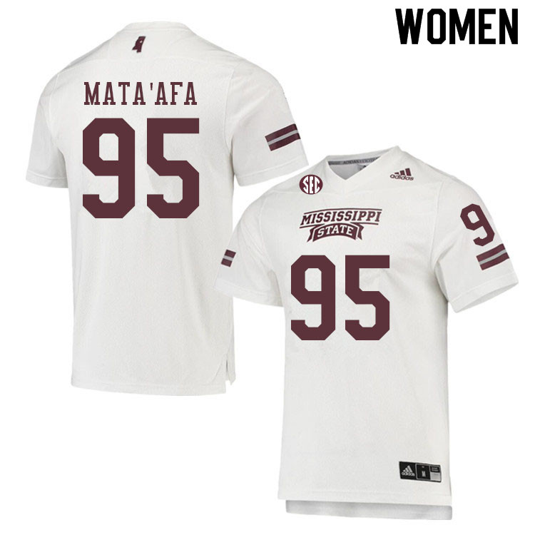 Women #95 Matai Mata'afa Mississippi State Bulldogs College Football Jerseys Sale-White - Click Image to Close
